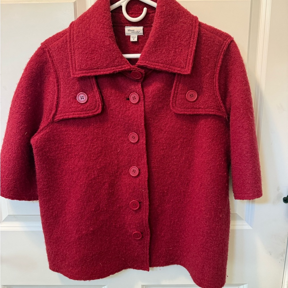 Mimi Maternity Deep Red Wool-Blend Button Front Coat